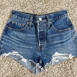 Levi's Blue Jean Shorts High-Waisted Distressed